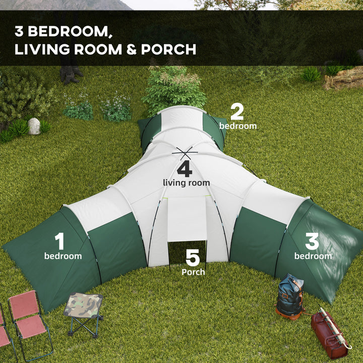 6-9 Man Tent with Bedrooms and Living Room, Accessories Included, Green
