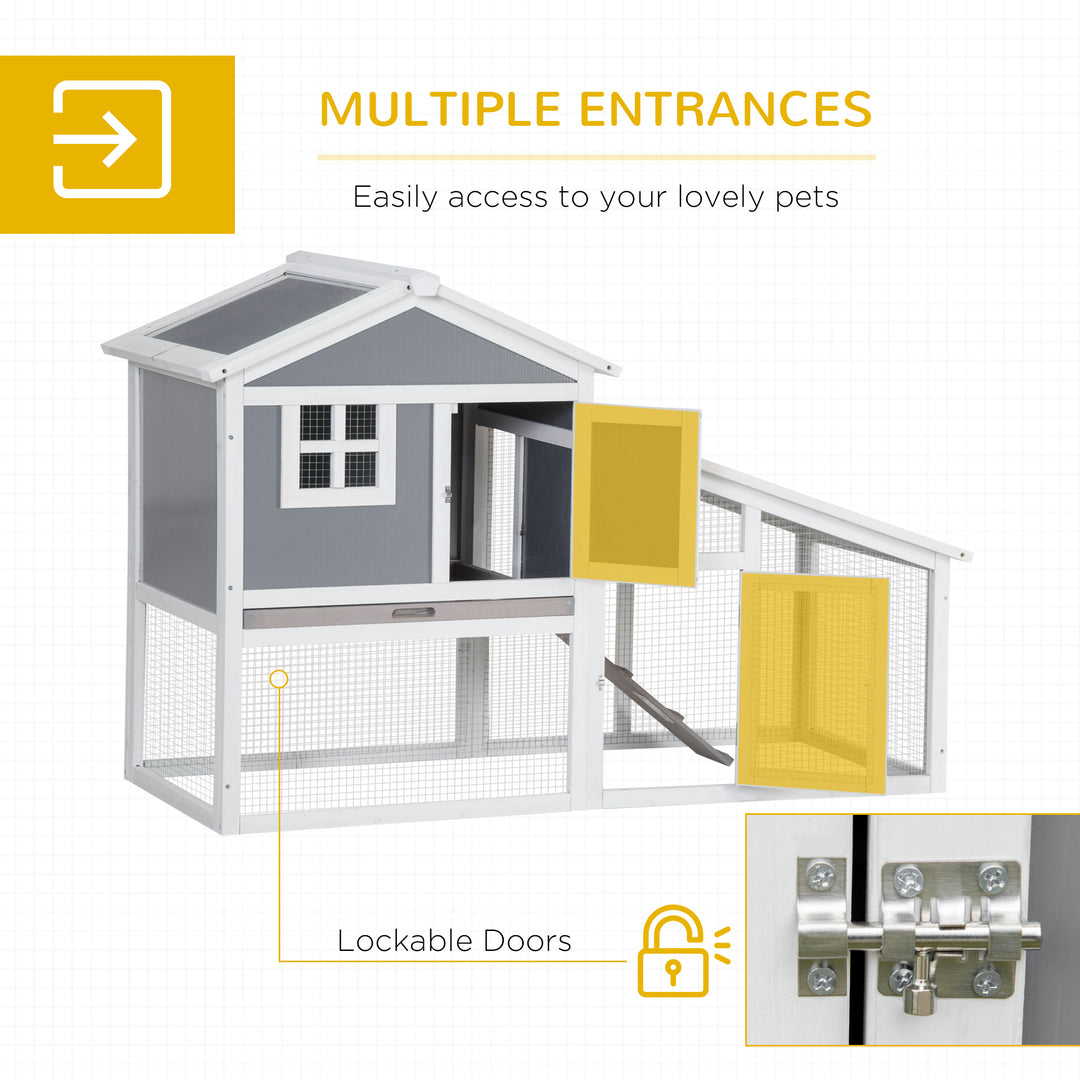 MCL Two-Tier Rabbit Hutch, with Sunlight Panel Roof, Slide-Out Tray - Grey