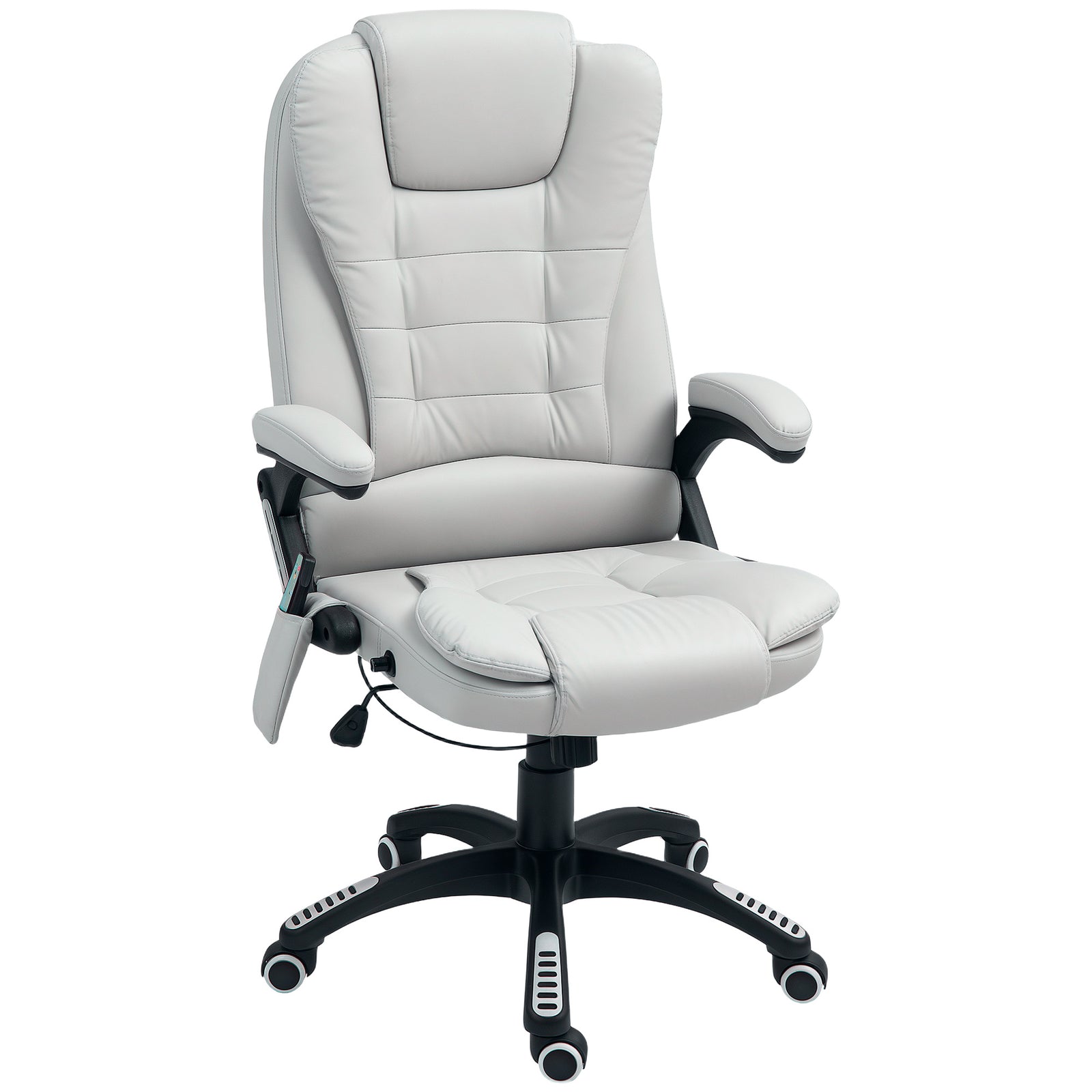 6-Point Massage Office Chair with Seat Heated for Home Office, PU Leather High Back Executive Desk Chair with Adjustable Height and 360° Swivel for Work Study, Light Grey