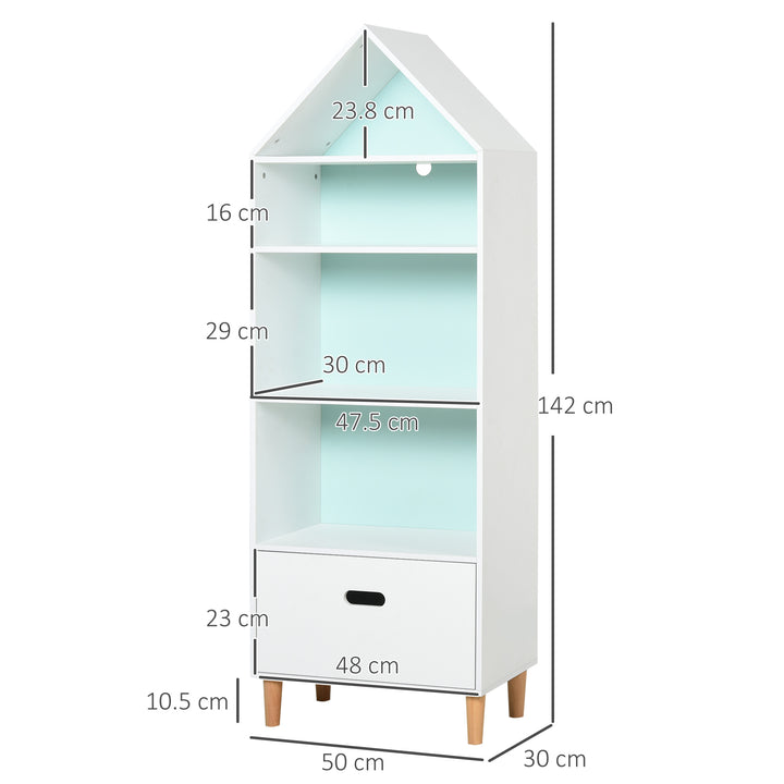 Kids Children Wooden Bookcase w/Drawer Bedroom Furniture Bookshelf Storage Rack Display Unit Toys Games Organisation Cabinet Pink Blue Back Panel 50 x 30 x 142 cm