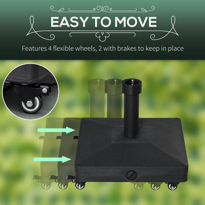 MCL 20kg Garden Parasol Base with Wheels Heavy Duty Sand or Water Filled Patio Umbrella Base for Outdoor Deck Beach Black