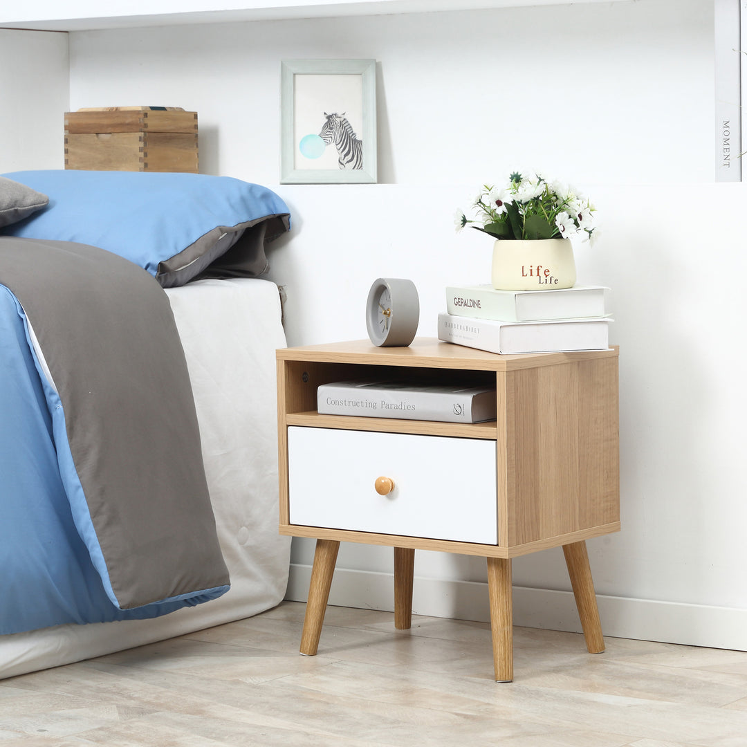 HOMCOM Bedside Companion: Nightstand with Drawer & Shelf, Natural Finish for Cosy Spaces | Aosom UK