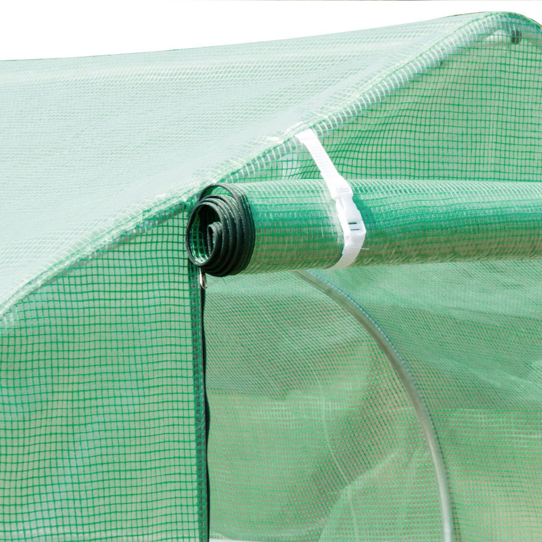 MCL Walk-in Polytunnel Greenhouse, Outdoor Garden Tunnel Greenhouse Tent with Zipped Roll-Up Door and 8 Mesh Windows, 6 x 3M