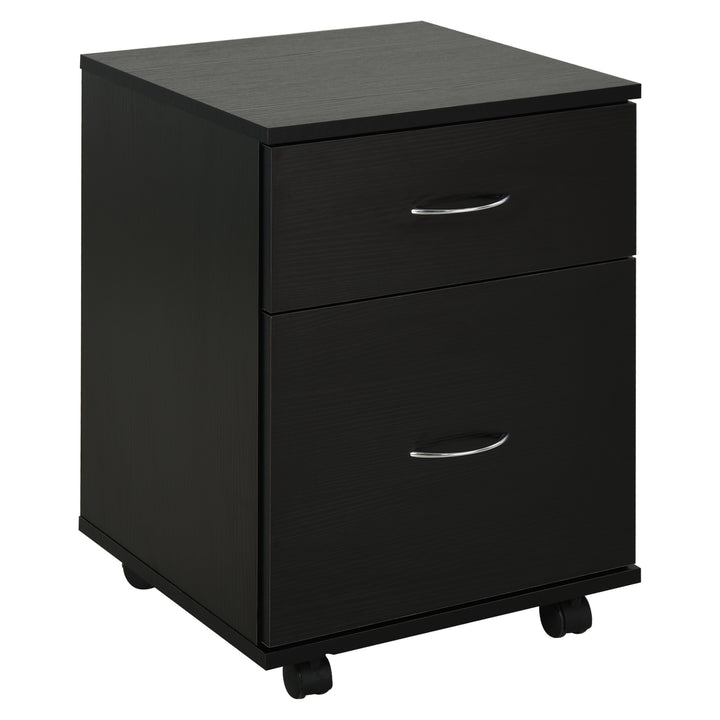 HOMCOM File Cabinet Cupboard Storage with Two Drawers, Table Storage Box with Wheels, Cabinet Bedside Table Storage Box, Black | Aosom UK