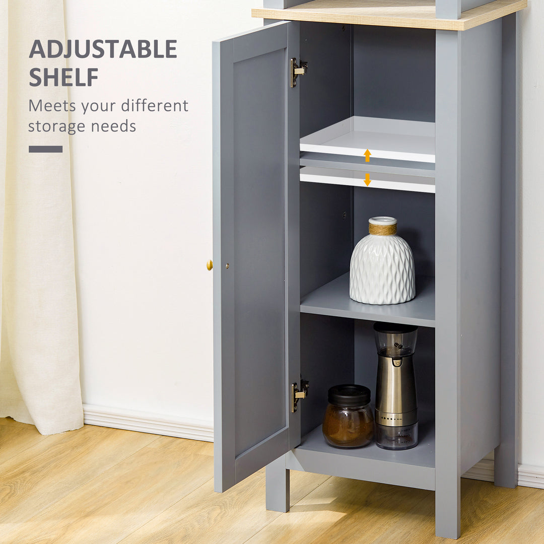 kleankin Tall Linen Cabinet: Freestanding Bathroom Storage with 3-Tier Shelf & Cupboard, Slim Side Organiser, Grey | Aosom UK