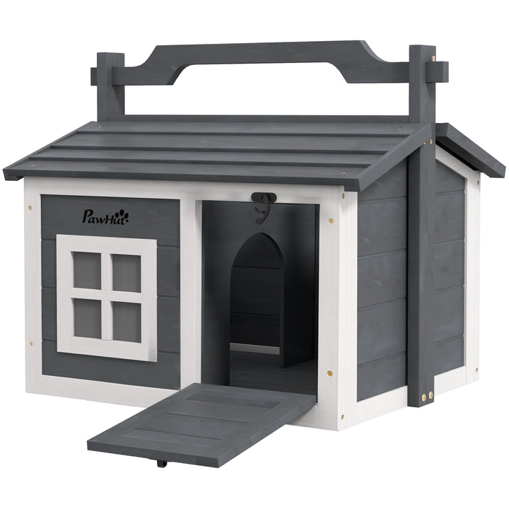 Indoor Rabbit Hutch, Portable Small Animal House Outdoor, with Top Handle, Openable Roof - Grey