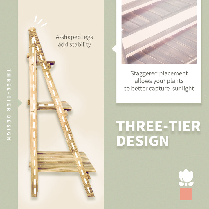 MCL Wooden Folding Flower Pot Stand 3 Tier Garden Planter Display Ladder Gardener Storage Shelves Rack Herb Holder (100L x 37W x 93H cm)