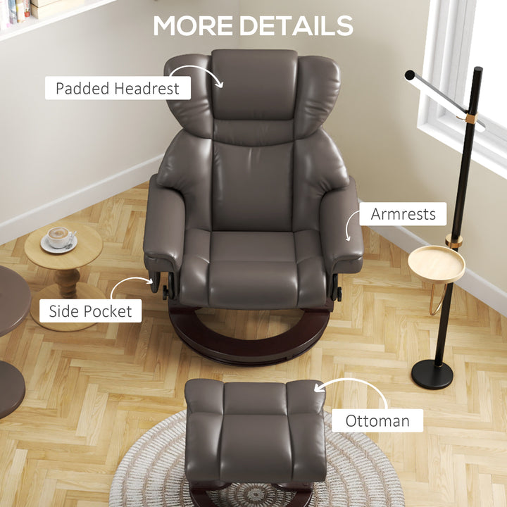 Massage Recliner Chair with Footstool, Upholstered Reclining Armchair with Adjustable Backrest, Steel Frame and Wood Base, Swivel Chair for Living Room, Bedroom, Brown