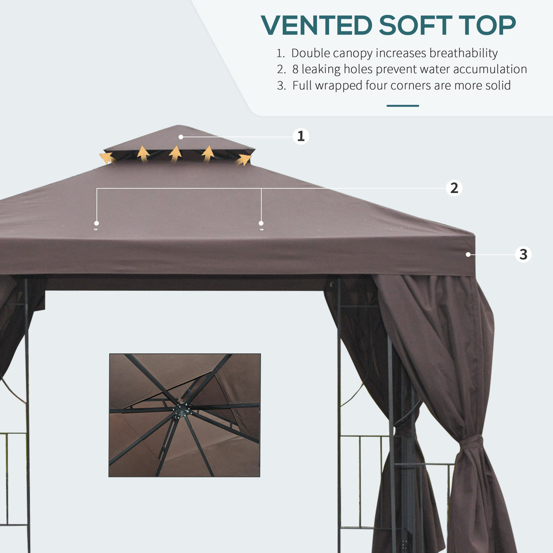 3 x 3 m Garden Gazebo Double Roof Marquee Patio Wedding Party Tent Canopy Shelter with Sidewalls (Brown)