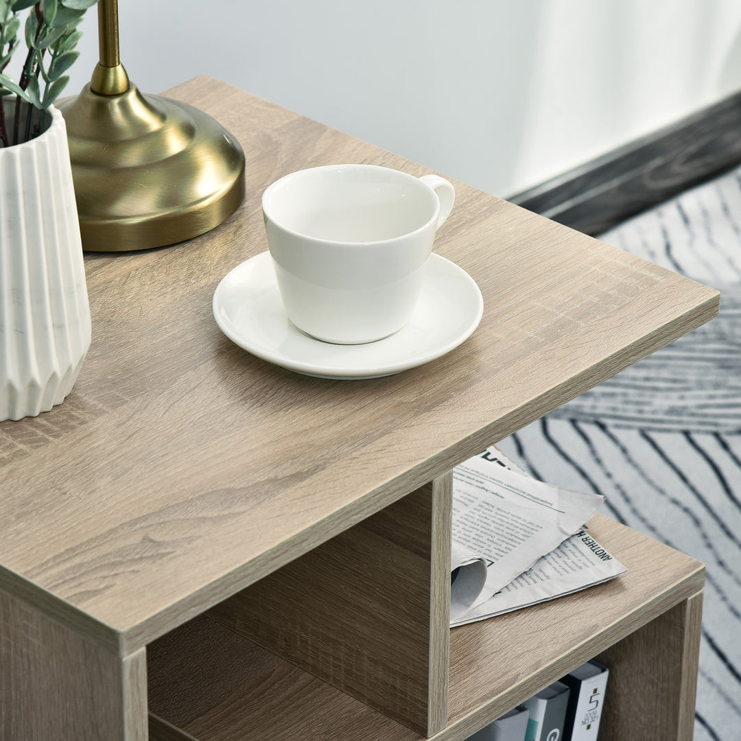 Side Table, 3 Tier End Table with Open Storage Shelves for Living Room, Bedroom, Set of 2, Oak