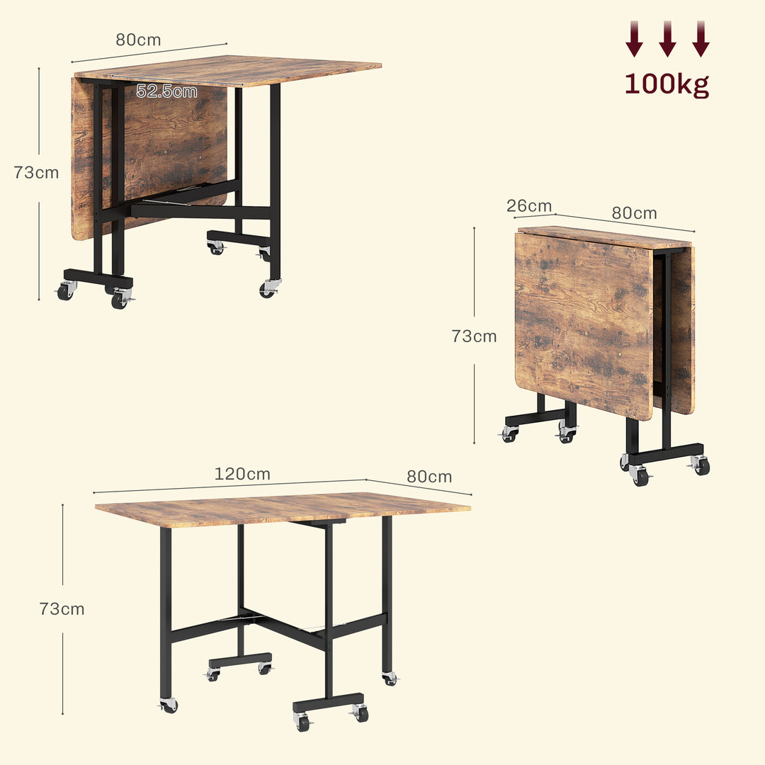 Six-Seater Drop-Leaf Dining Table, with Wheels - Brown Wood-Effect