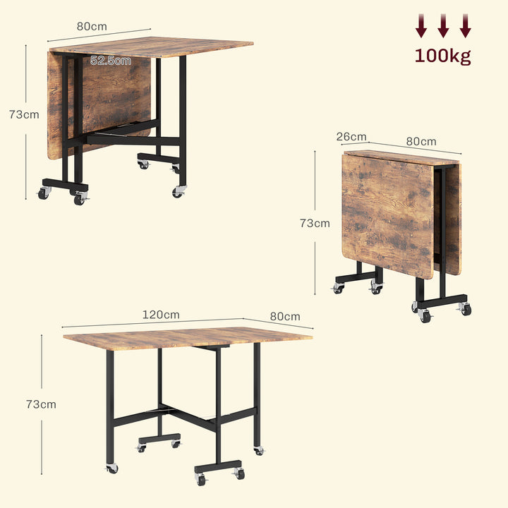 Six-Seater Drop-Leaf Dining Table, with Wheels - Brown Wood-Effect