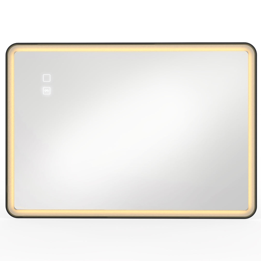 Bathroom Mirror with LED Lights, 100x70cm Rectangle Bathroom Mirror - Black