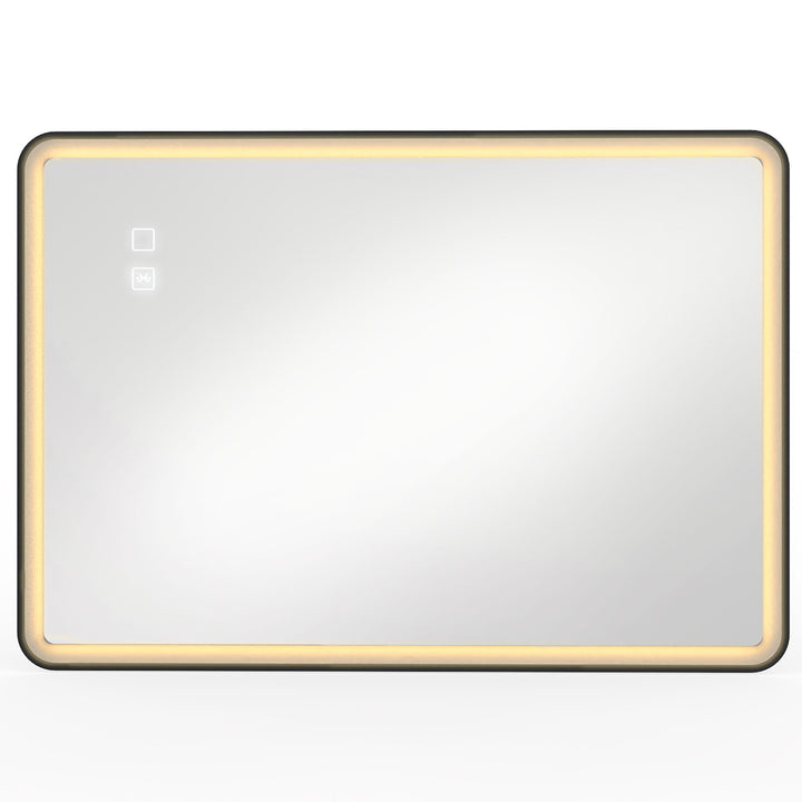 Bathroom Mirror with LED Lights, 100x70cm Rectangle Bathroom Mirror - Black