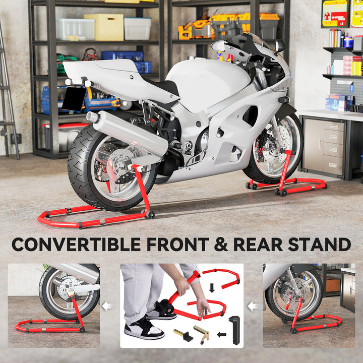 Motorcycle Stand, Front/Rear Paddock Stand, with 390 kg Weight Capacity, Red