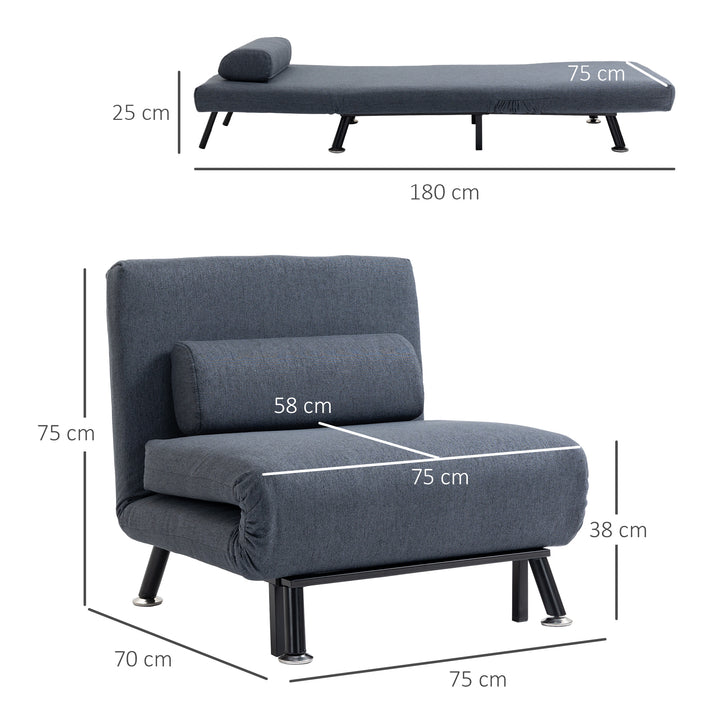 Linen Chair Bed, 3-in-1 Convertible Sleeper Chair with Adjustable Backrest, Pillow, for Living Room, Bedroom, Dark Grey