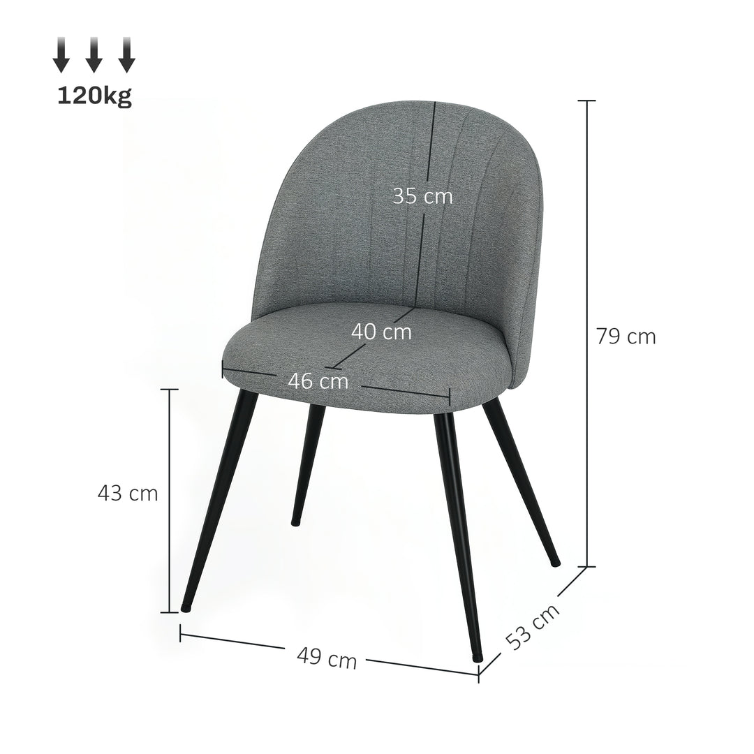 Dining Chairs Set of 2, Modern Upholstered Kitchen Chairs with Metal Legs, Shell Backrest and Padded Seat for Dining Room, Bedroom, Living Room, Vanity, Grey