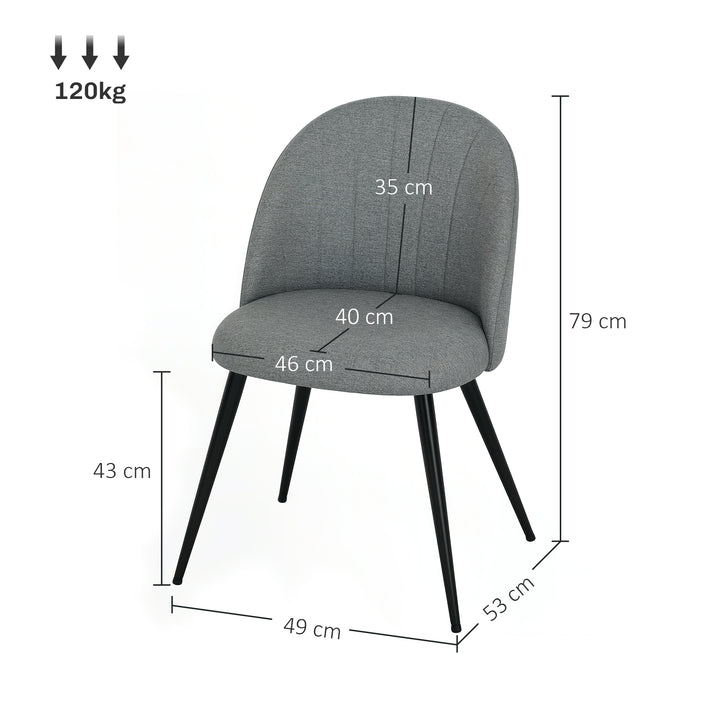 Dining Chairs Set of 2, Modern Upholstered Kitchen Chairs with Metal Legs, Shell Backrest and Padded Seat for Dining Room, Bedroom, Living Room, Vanity, Grey