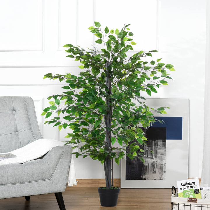 Outsunny 145cm Artificial Tree Banyan Plant Faux Decorative Tree W/ Cement Pot Vibrant Greenery Shrubbery Indoor Outdoor Accessory