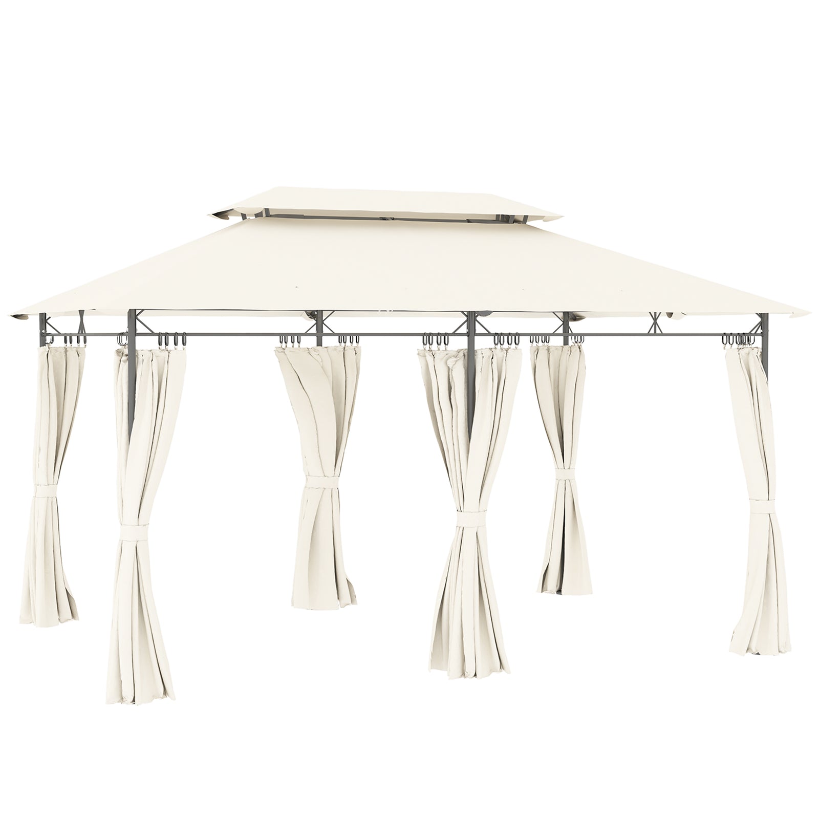 3 x 4m Metal Frame, Two-Tier Roof Gazebo - Cream White