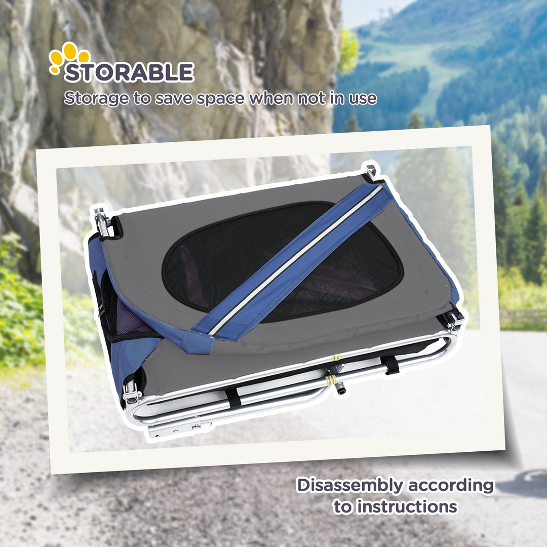 MCL Folding Dog Bike Trailer Pet Cart Carrier for Bicycle Travel in Steel Frame with Hitch Coupler - Blue & Grey