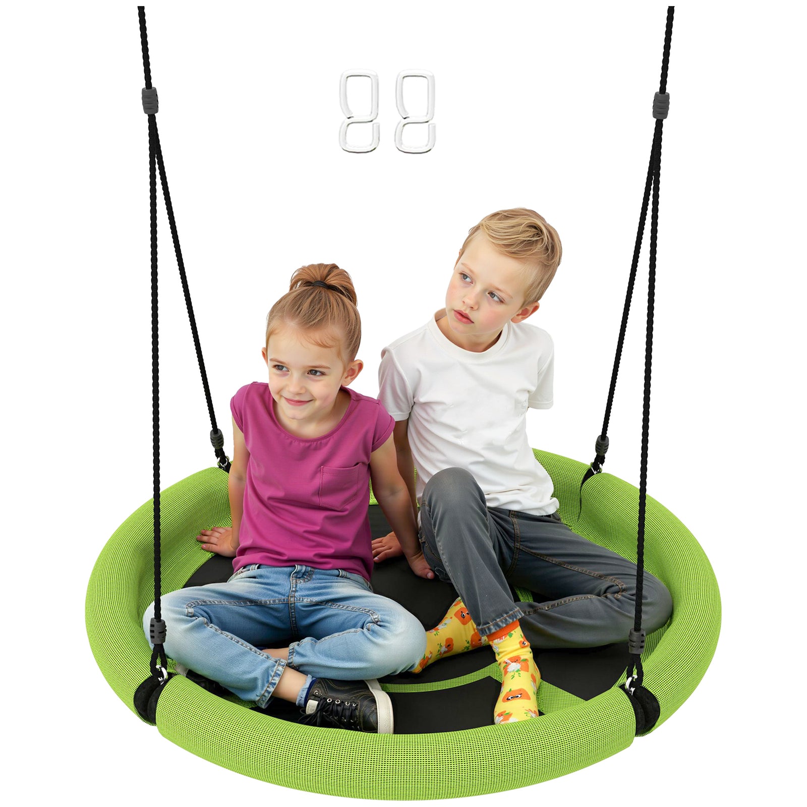 AIYAPLAY 100cm Diameter Nest Seat for Kids with Height Adjustable Hanging Ropes for Outdoor, Playground, Garden, Green