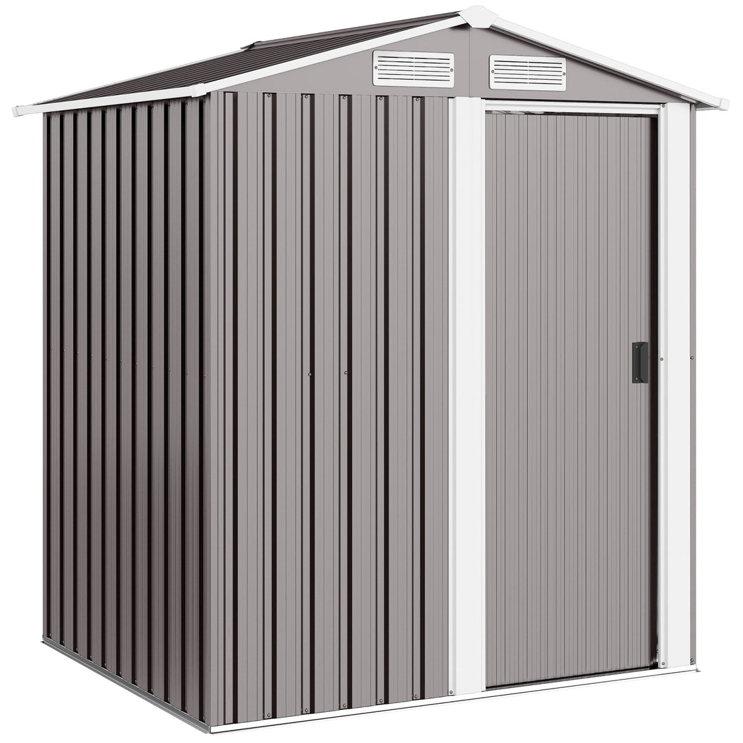 Garden Metal Tool Storage Shed with Sliding Door, Sloped Roof and Foun