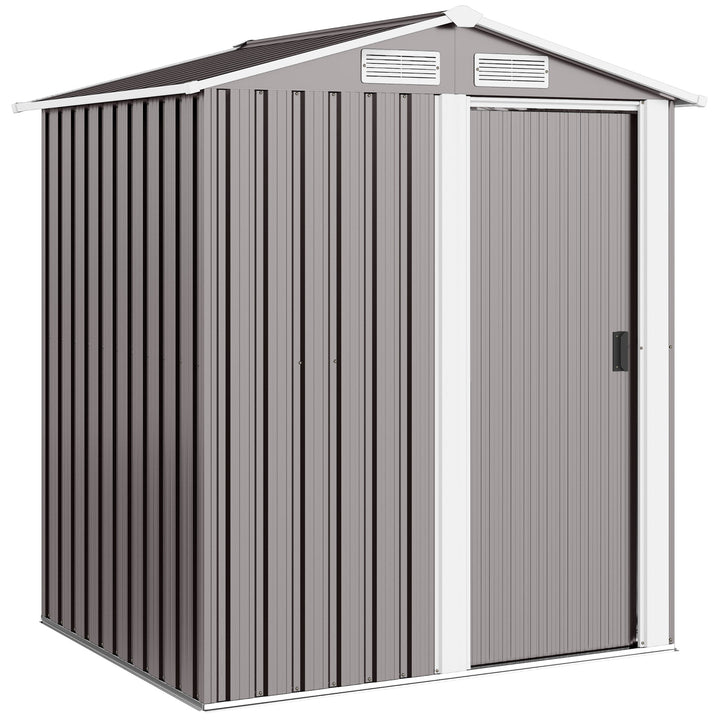 Garden Metal Tool Storage Shed with Sliding Door, Sloped Roof and Foun