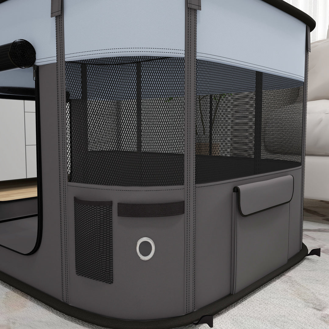 Foldable Dog Pen with Storage Bag for Indoor/Outdoor Use - Grey