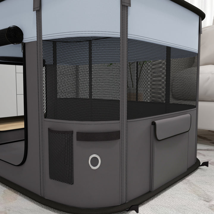 Foldable Dog Pen with Storage Bag for Indoor/Outdoor Use - Grey