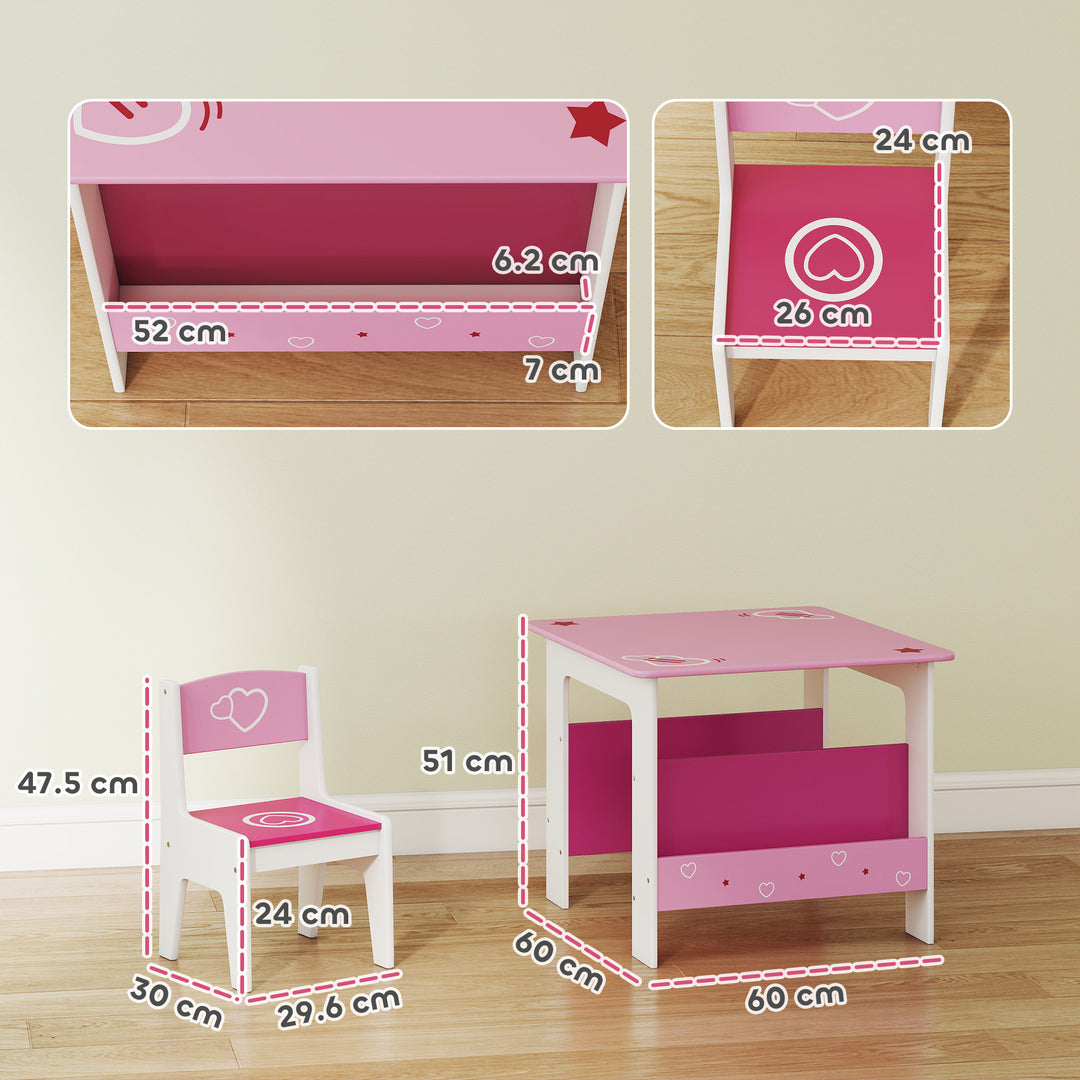 3 Pieces Kids Table and Chair Set, Toddler Activity Table with Bookshelves, for Living Room, Nursery, Playroom