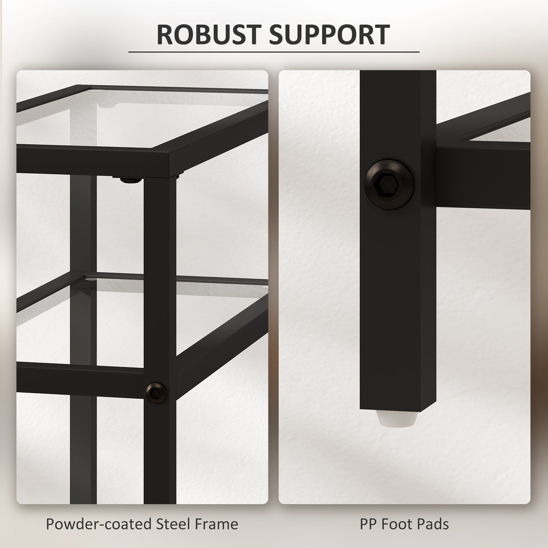 3-Tier Side Table, Narrow End Table with Storage Shelf and Tempered Gl