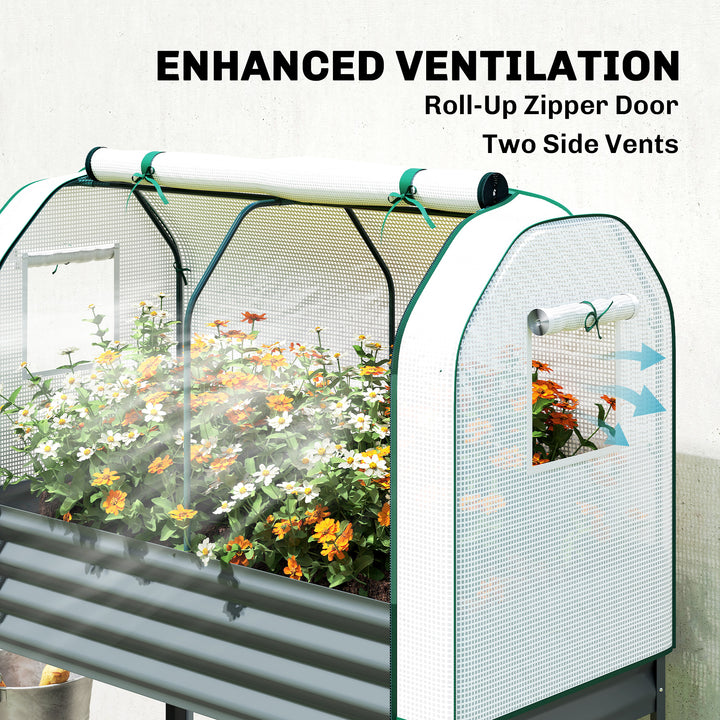 Galvanised Raised Planter with Greenhouse Cover, Metal Raised Garden B