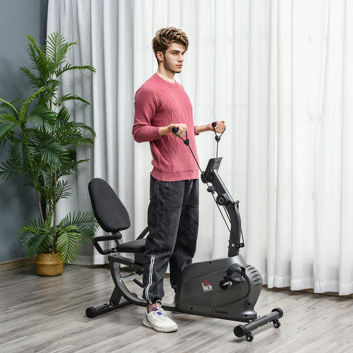 Recumbent Exercise Bike Recovery Exerciser, 8-Level Magnetic Resistance Stationary Bike with Pad Holder, LCD Monitor, for Indoor Cardio Workout, Black