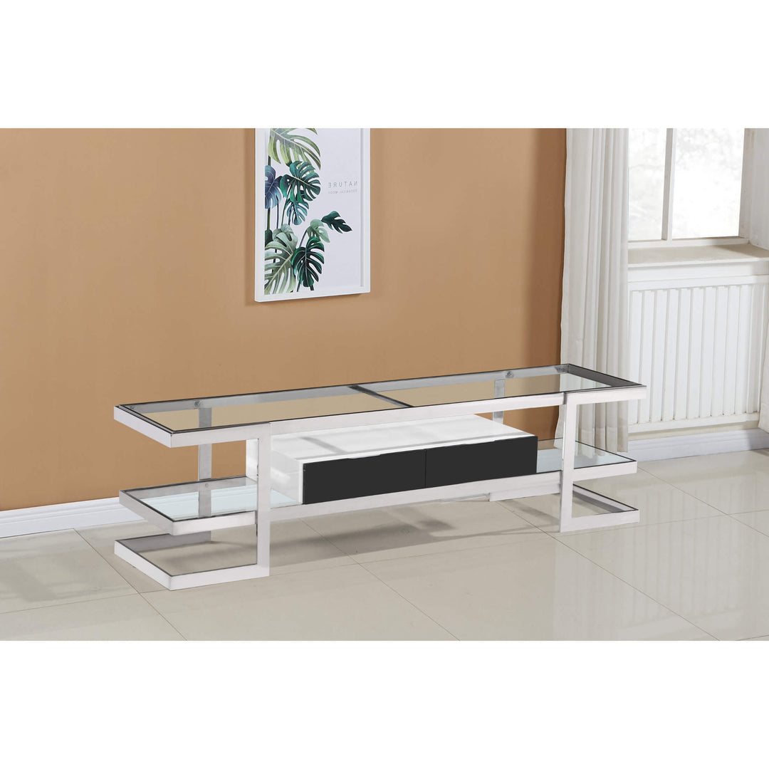 Lagonda Clear Glass TV Unit with High Gloss Drawer White