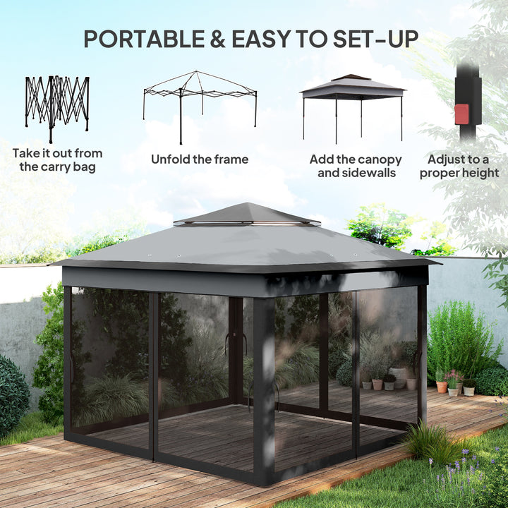 3 x 3(m) Pop Up Gazebo, Height Adjustable Instant Event Shelter with Netting and Carrying Bag, Grey