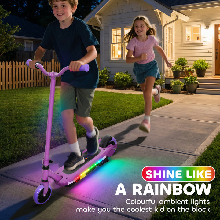 Electric Scooter for Kids 6-14 Years, with Colourful Lights, Purple