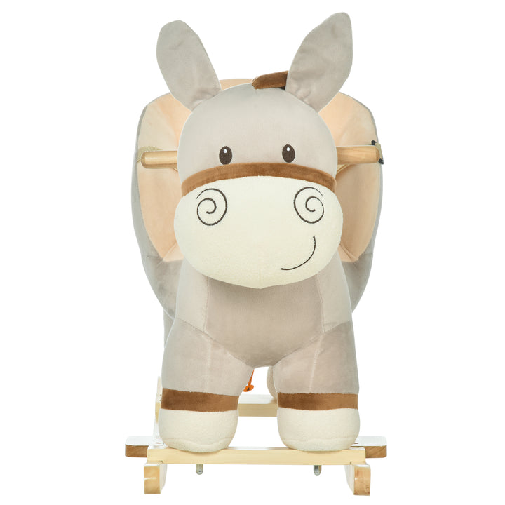 Kids Children Rocking Horse Plush Ride On Donkey Seat w/ Sound Wood Base Seat Safety Belt Toddler Baby Toy Rocker Grey 18 - 36 Months