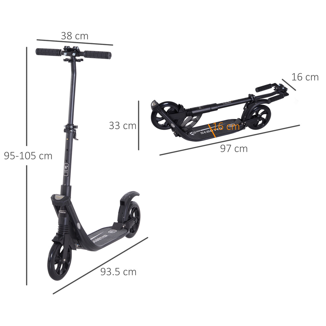 MCL Folding Kick Scooter Hight-Adjustable Urban Scooter w/ Rear Brake, Double Shock Absorption System & 2 Big Wheels, For 14+ Teens Adult, Black