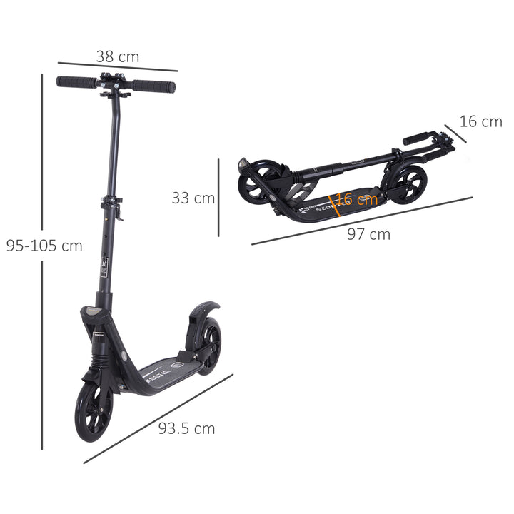 MCL Folding Kick Scooter Hight-Adjustable Urban Scooter w/ Rear Brake, Double Shock Absorption System & 2 Big Wheels, For 14+ Teens Adult, Black
