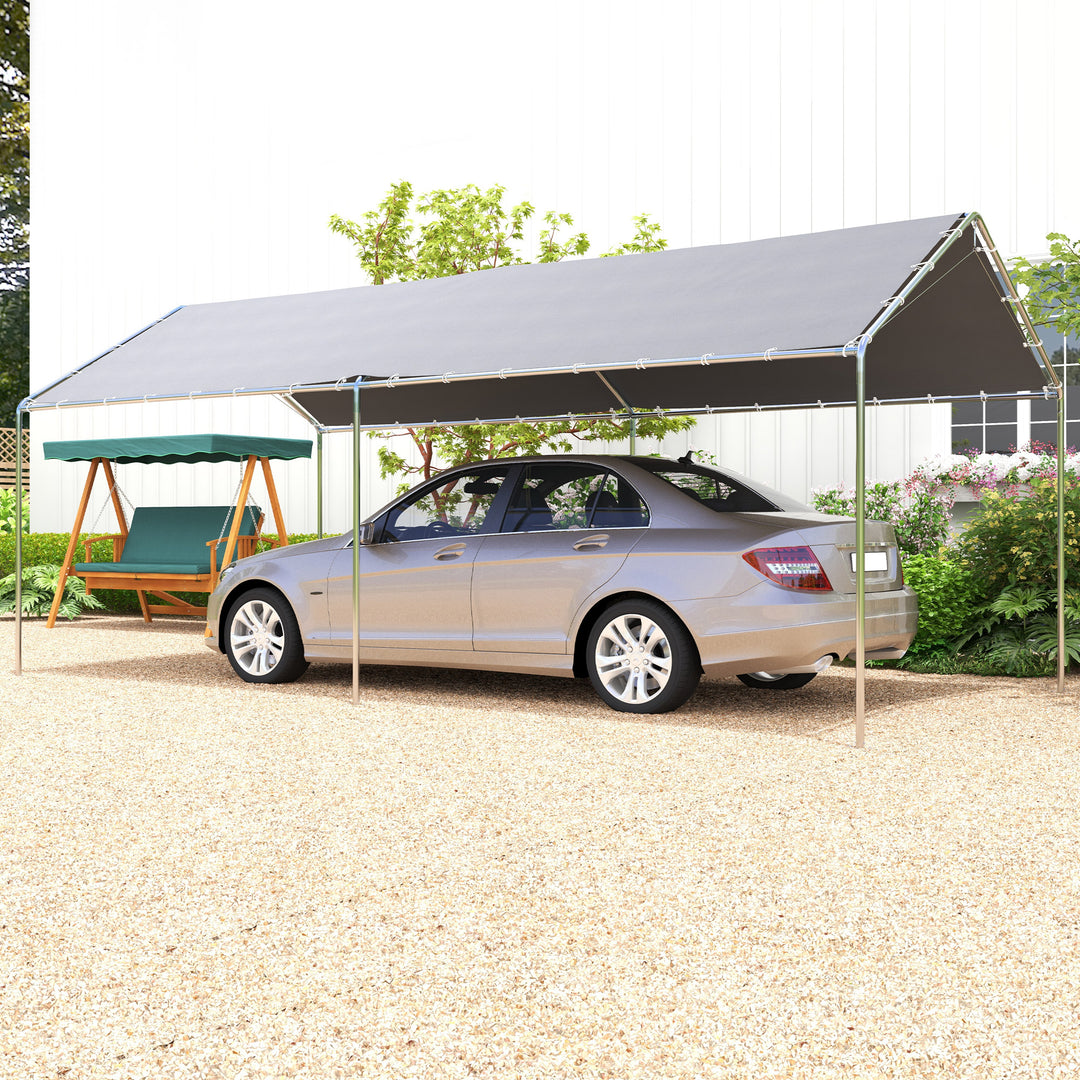 Outsunny 3 x 6m Heavy Duty Carport Garage Car Shelter Galvanized Steel Outdoor Open Canopy Tent Water UV Resistant Waterproof, Grey | Aosom UK