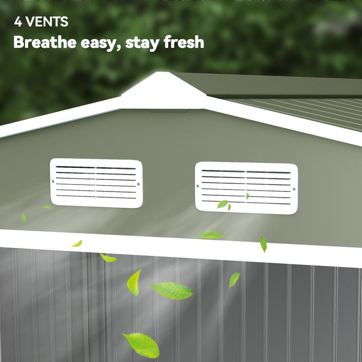 9 x 6ft Metal Garden Shed, Outdoor Storage Tool House with Ventilation Slots, Foundation Kit and Lockable Double Doors, Light Green