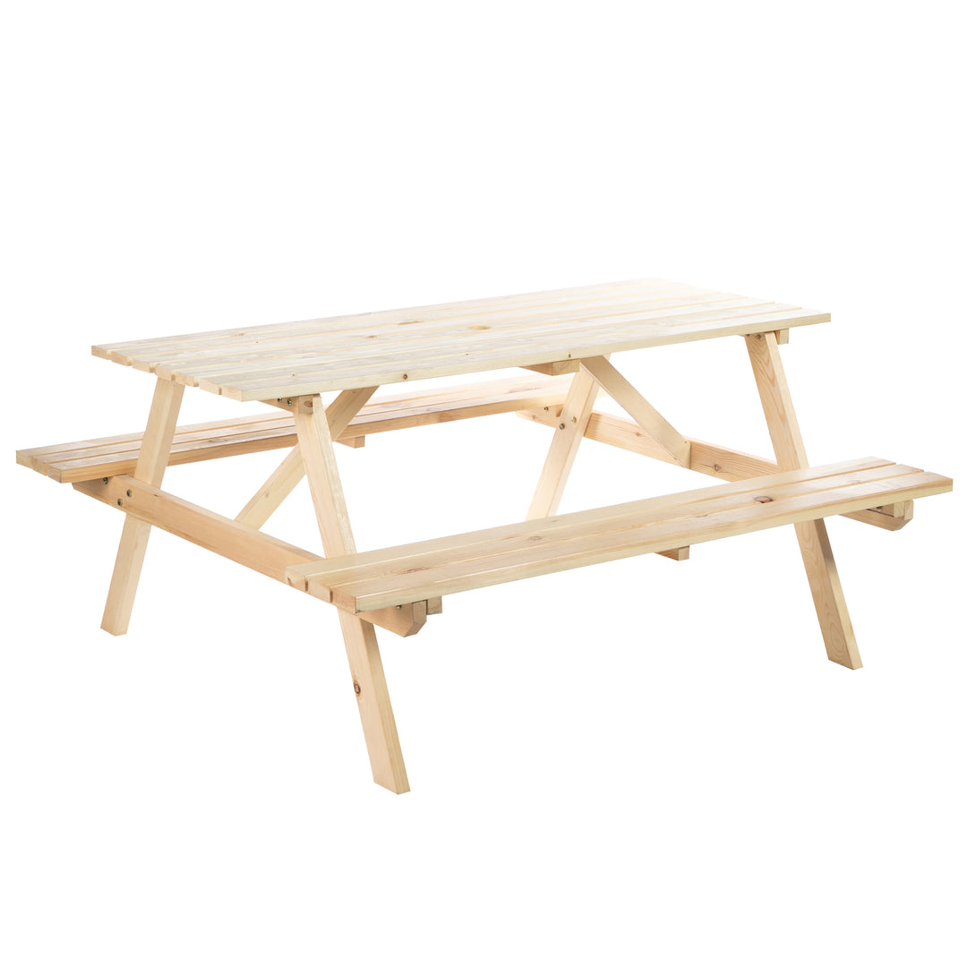 MCL 6 Seater Wooden Picnic Table Bench for Outdoor Garden or Patio with Parasol Cutout 150 cm Natural Wood Finish