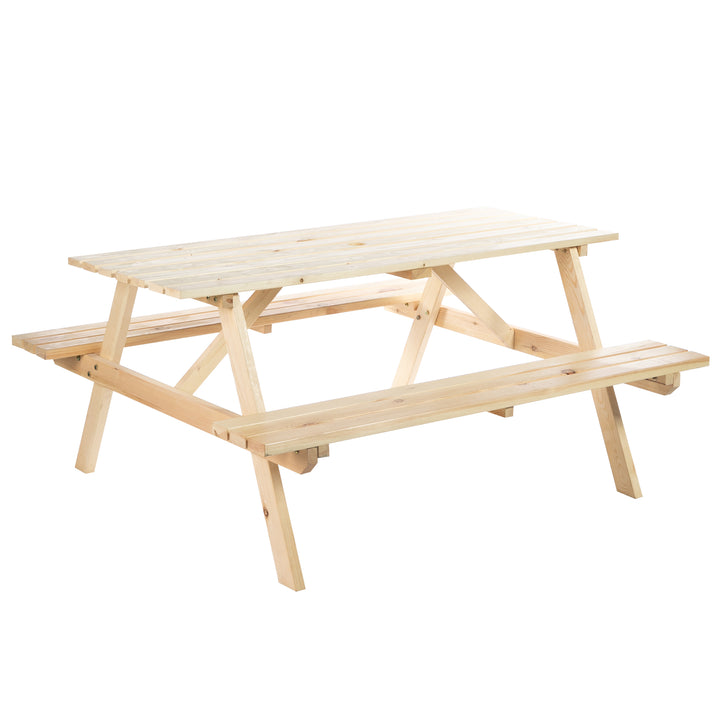 MCL 6 Seater Wooden Picnic Table Bench for Outdoor Garden or Patio with Parasol Cutout 150 cm Natural Wood Finish