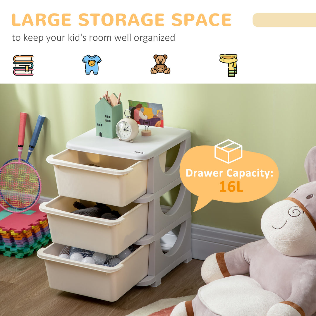 Three-Tier Kids Storage Boxes, with Three Drawers - White
