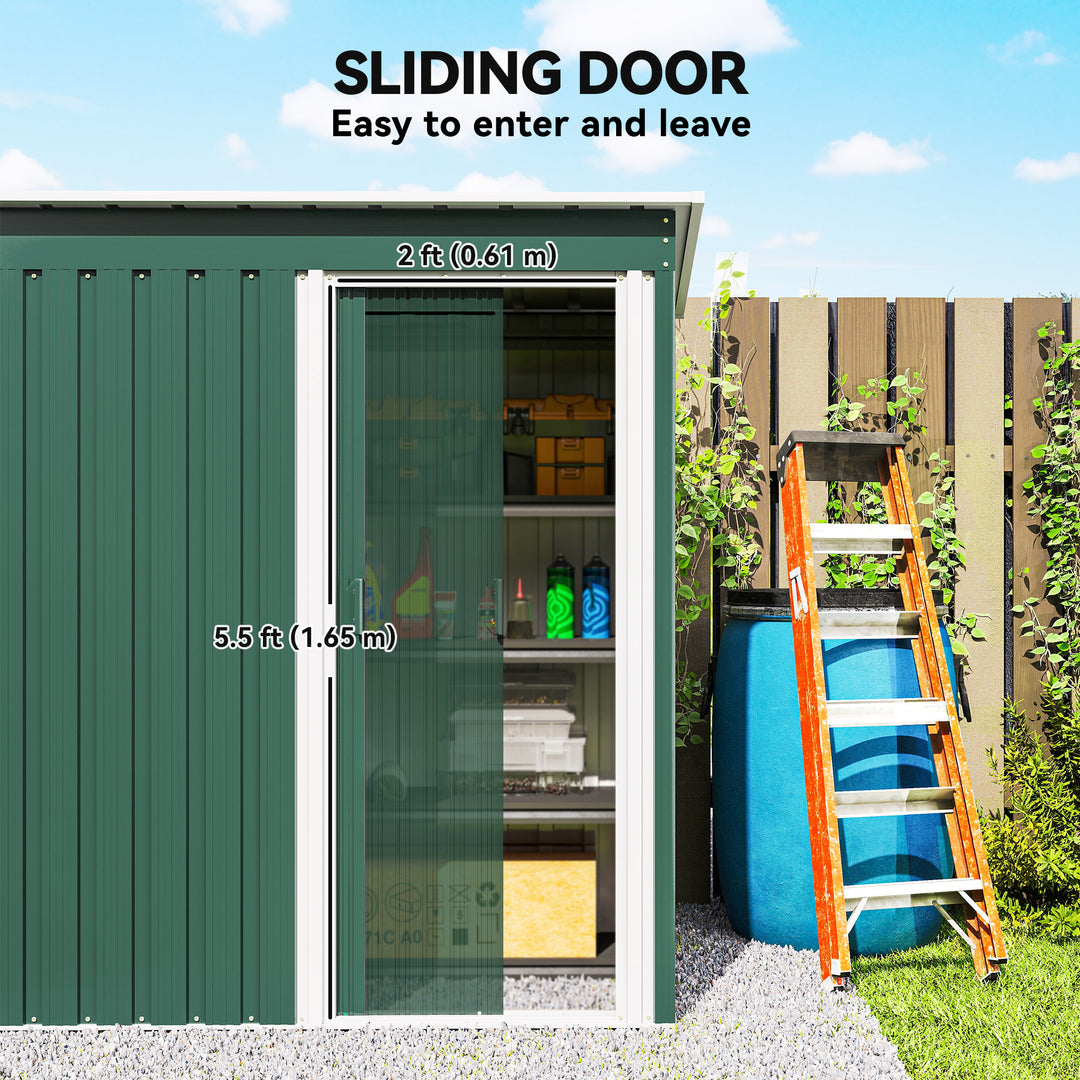 5 x 3ft Garden Storage Shed with Sliding Door and Sloped Roof Outdoor Equipment Tool, Green