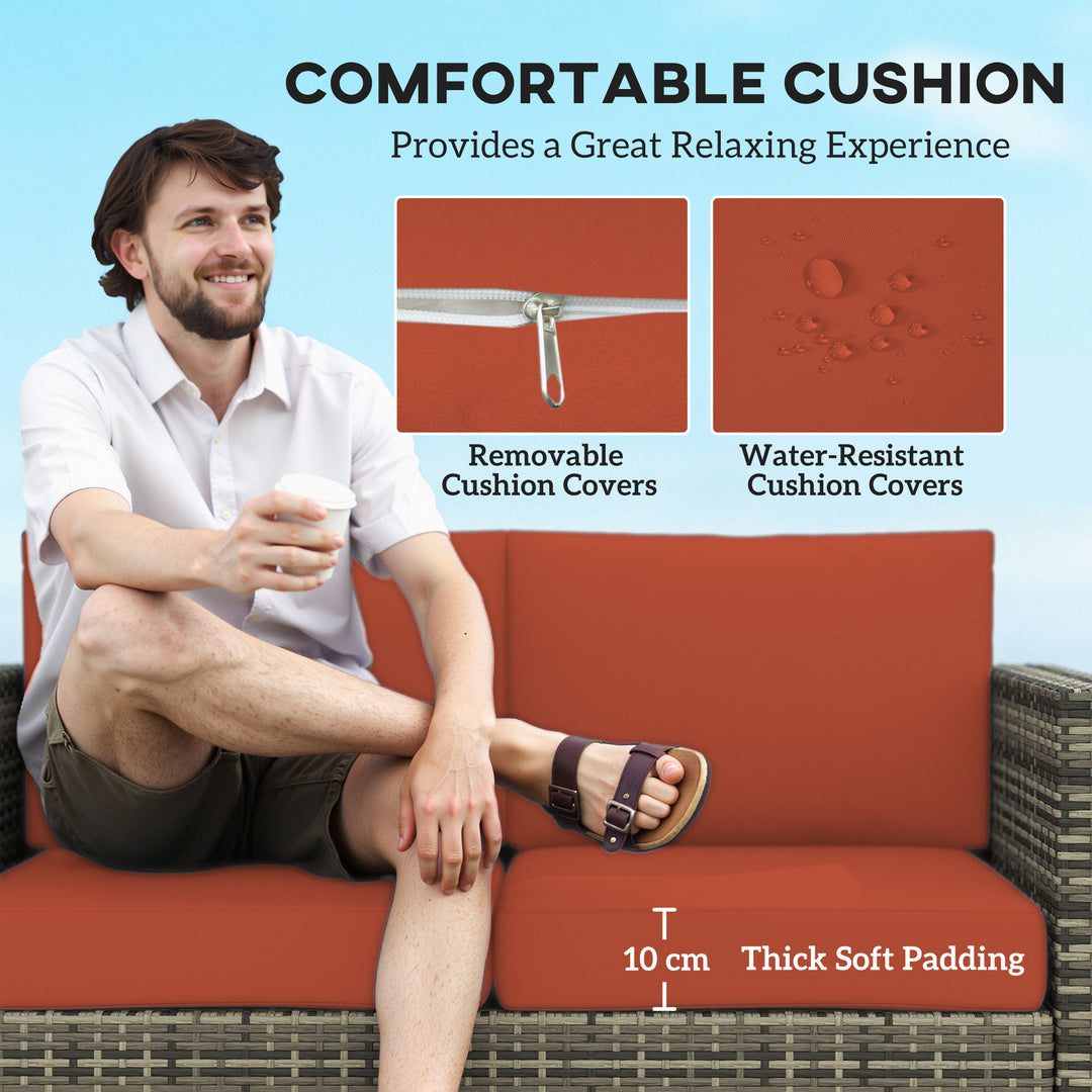 Rattan Sofa, 2 Seater Garden Furniture with Soft Padded Cushion and Armrests, Wicker Garden Loveseat for Patio, Grey