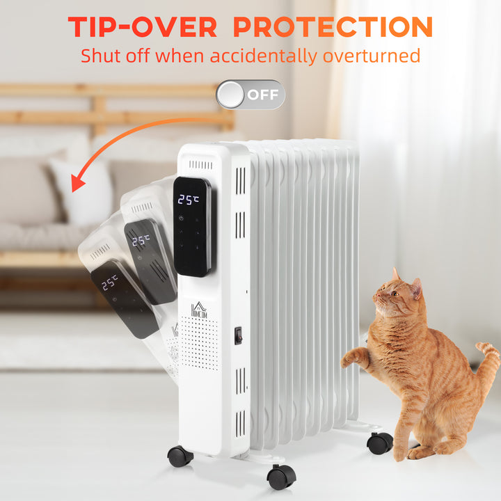 2000W Oil Filled Radiator, 9 Fin Portable Electric Heater with LED Display, 24H Timer, 3 Heat Settings, Adjustable Thermostat, Safety Cut off, Remote Control, White
