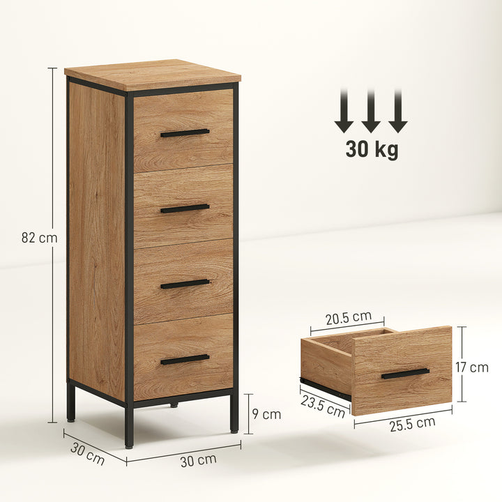 Narrow Bathroom Storage Cabinet with 4 Drawers - Oak