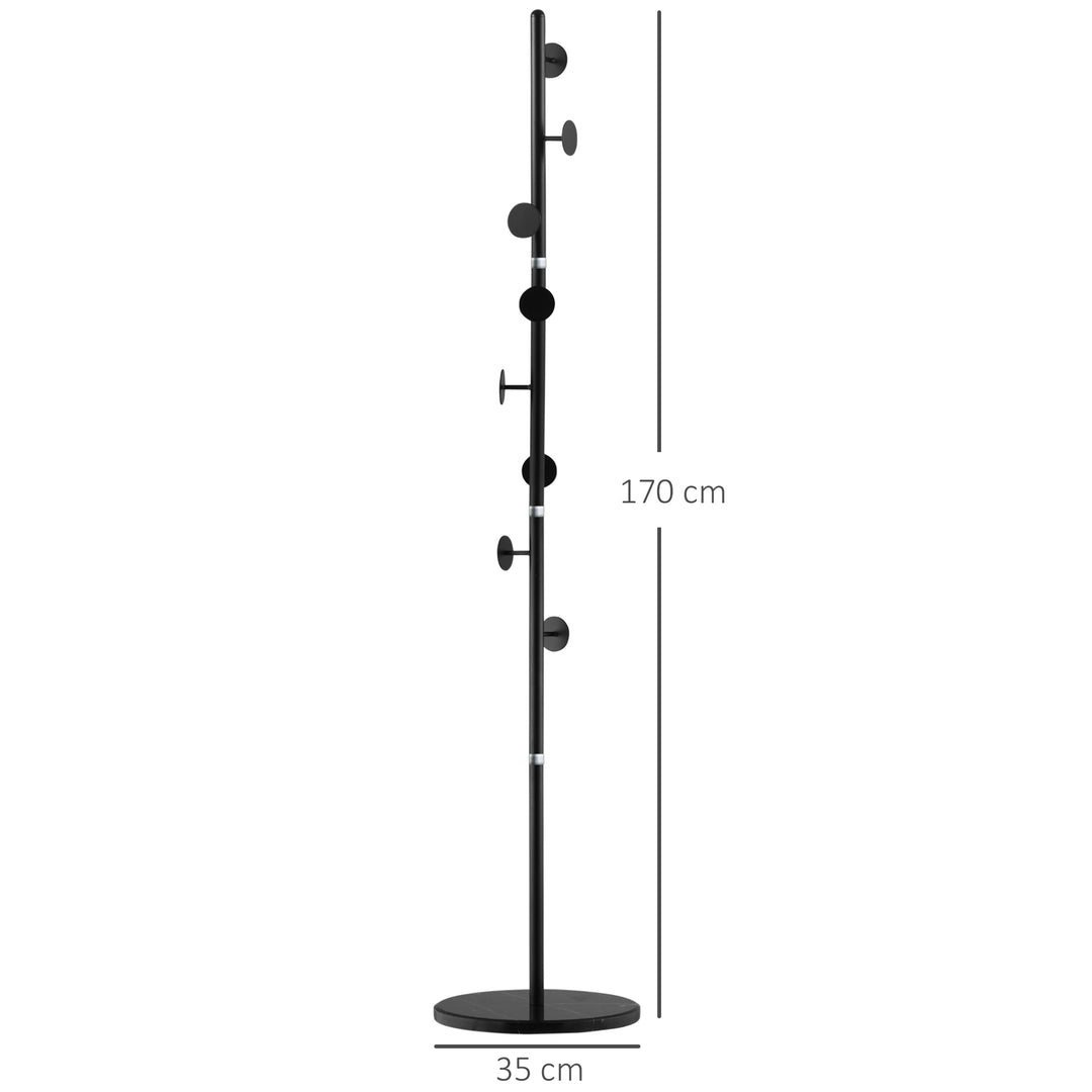 HOMCOM Hall Tree Coat Rack, Free Standing with 8 Round Hooks, Marble Base Entryway Stand for Clothes & Accessories, Black | Aosom UK